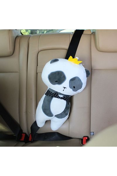 Gift Design Pernă centură de siguranță pentru copii, model Panda, Giftdesign, 48x28 cm, microfibră + bumbac PP