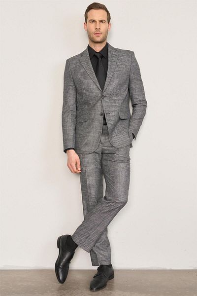 Mentality 9121 Men's Mono Collar Slim Fit Suit Anthracite