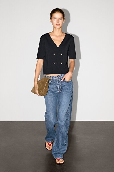 Massimo Dutti Kısa kollu V yaka hırka