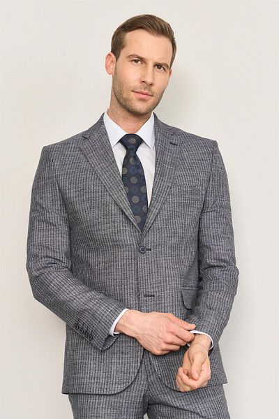 Mentality 9121 Men's Mono Collar Slim Fit Suit Navy Blue
