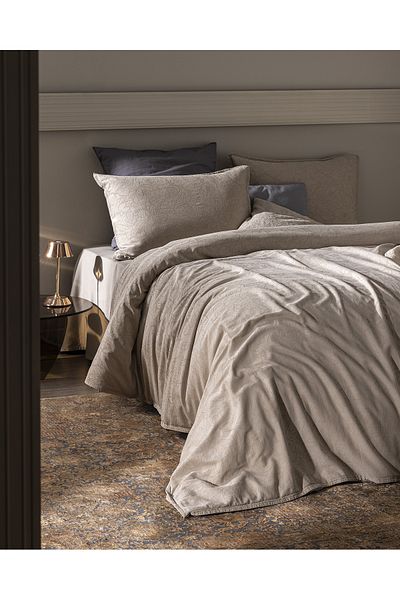 Madame Coco Maena Double 100% Cotton Printed Piece Dye Duvet Cover Set - Beige