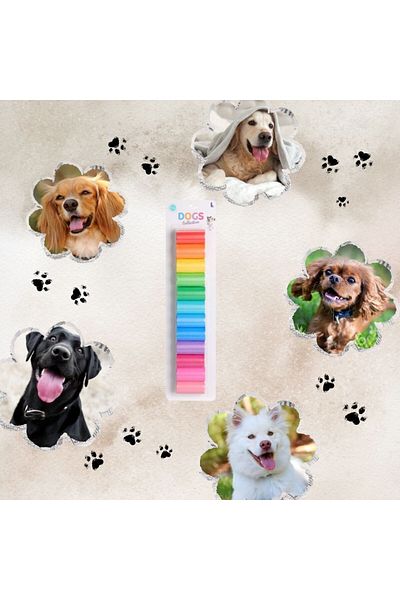 Gift Design Set de 12 pungi igienice, 240 de pungi, pentru câini, Colecția Dogs