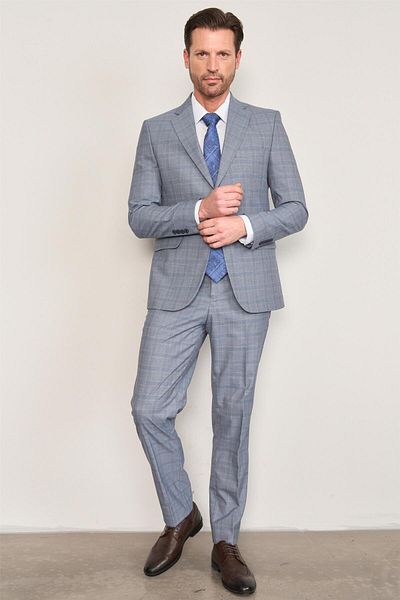 Mentality 9119 Men's Mono Collar Slim Fit Suit Blue