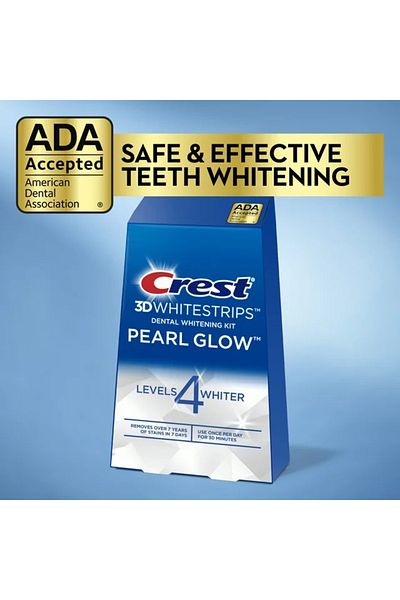 CREST Teeth Strips, Crest, 3D White, Pearl Glow, 14% Concentration, Box of 7 Envelopes, 14 Strips