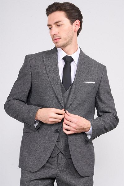 DURAK Risser Bolu Smoked Polyviscon Men's Suit with Vest