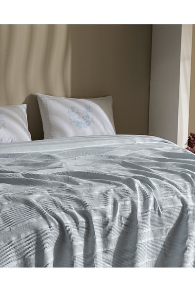 Madame Coco Mathilda Double 100% Cotton Karde Plain Pique Set - Light Blue