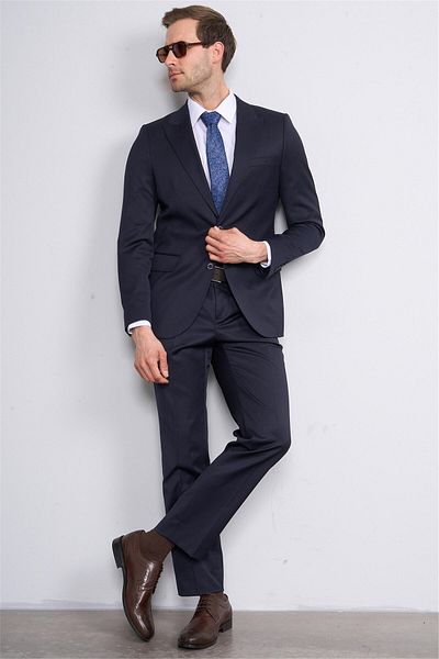 Çetinkaya Çetinkaya 9553 Six-Star Mono Collar Double Slit Suit Navy Blue 6D