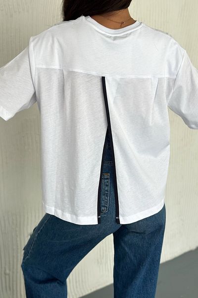 FEMELLE Tricou alb pentru femei, cu tăiere asimetrică, 100% bumbac, cu buzunare
