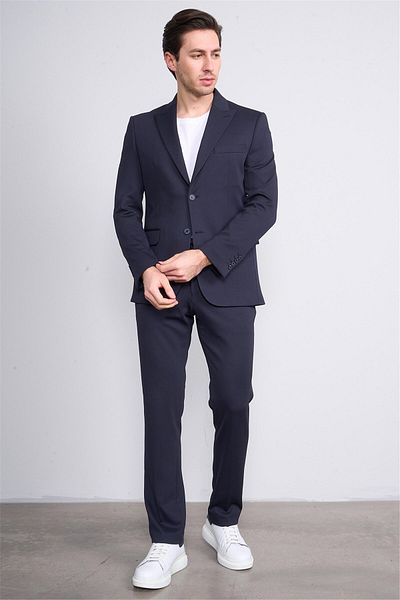 Mentality 9126 Men's Pointed Collar Slim Fit Jogger Suit Navy Blue