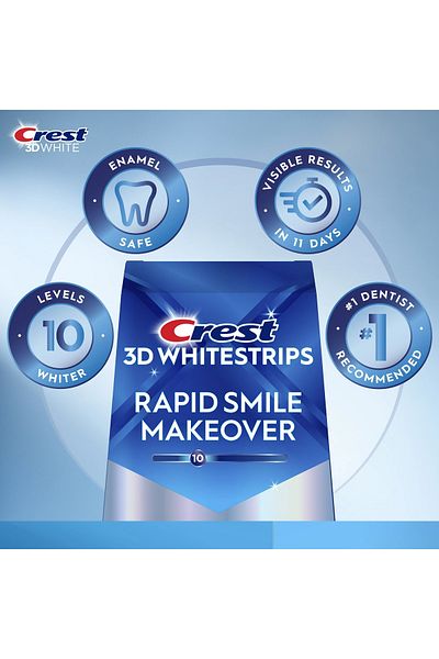 CREST Set of 11x Teeth Strips, Crest, 3D White, Rapid Smile, 10% Concentration, 14 days treatment, 45 min