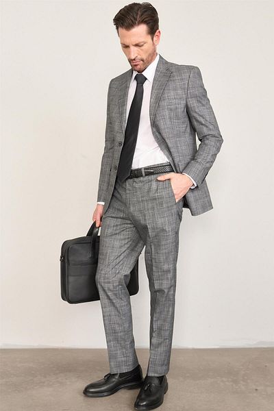 Mentality 9120 Men's Mono Collar Slim Fit Suit Black