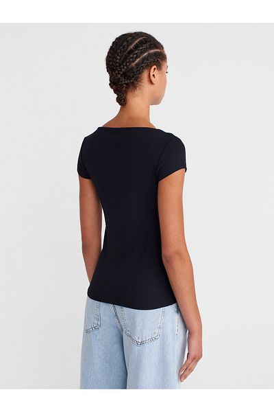 Dilvin 31855 Boat Neck T-Shirt-Black
