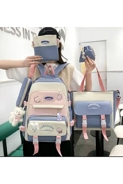 OMC Set 5 piese pentru elevi cu accesorii, din panza, 44x31x15cm, multicolor