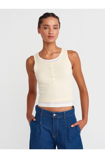 Dilvin 21102 Double Layer Button Top-Light Yellow
