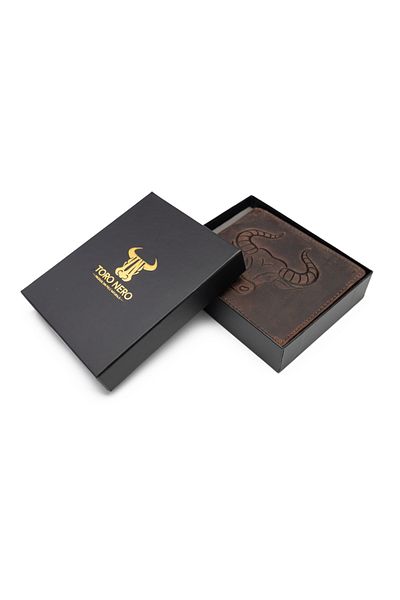 Toro Nero Men's wallet made of brown genuine leather, zodiac sign Taurus