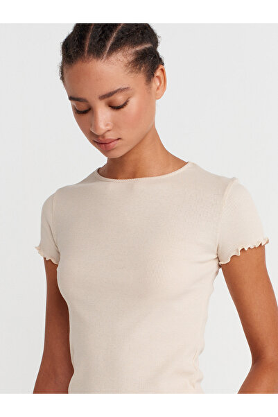 Dilvin 31935 Μπλουζάκι με κοντό μανίκι-Μπεζ