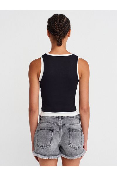 Dilvin 21102 Double Layer Button Top-Black