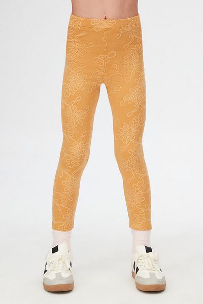 LOVETTI Mustard Flower Pattern Jacquard Girl's Full Length Leggings