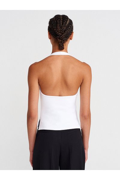 Dilvin 31753 Halter Neck Top-White