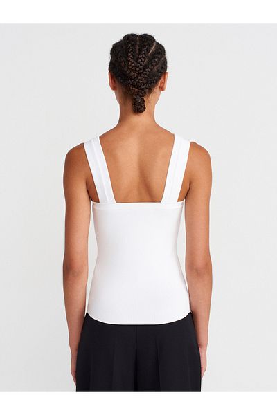 Dilvin 10770 Square Neck Strap Knitwear Blouse-White