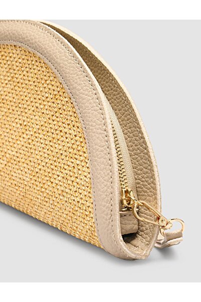 Cabani Straw Mink Leather Lined Women's Bag