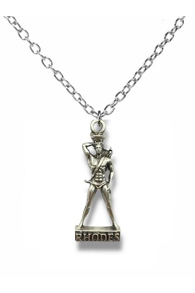 Herşey Nota Sun God Helios Necklace with Statue of Rhodes Figure – Ancient Mythology Themed Silver Color Unisex Jewelry
