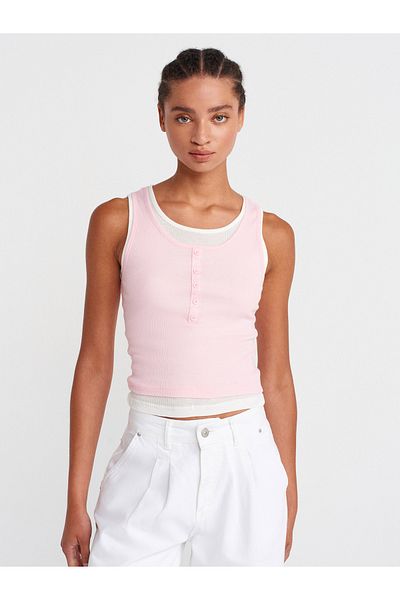 Dilvin 21102 Double Layer Buttoned Top-Powder Pink