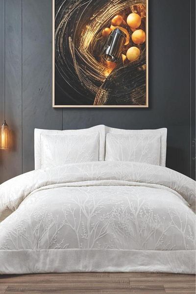 Çeyiz Diyarı Natural Jacquard Double Bedspread Cream