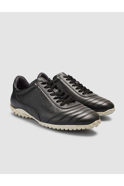 Cabani 100% Genuine Leather Black Lace-Up Astroturf Shoes