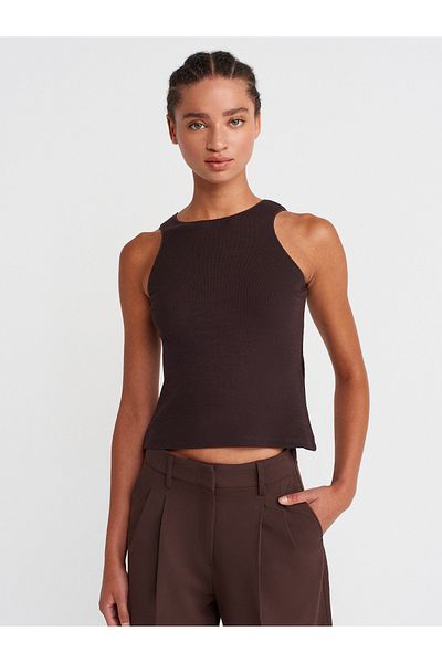 Dilvin 21129 Sleeveless Top-Dark Brown