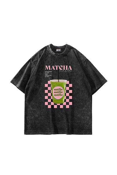 Sekizbiraltı Μαύρο μπλουζάκι Matcha Iced Latte με στάμπα Oversize Unisex που πλένεται