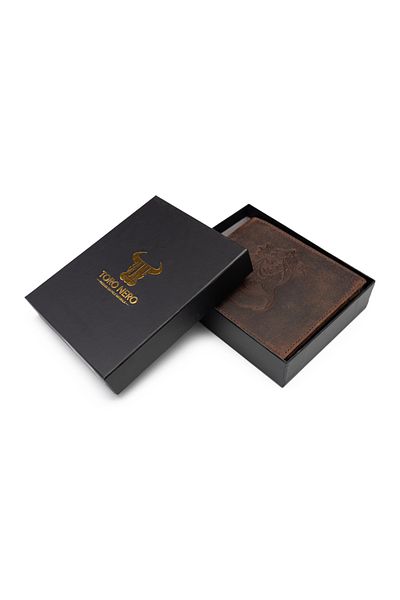 Toro Nero Men's wallet made of brown genuine leather, zodiac sign Virgo
