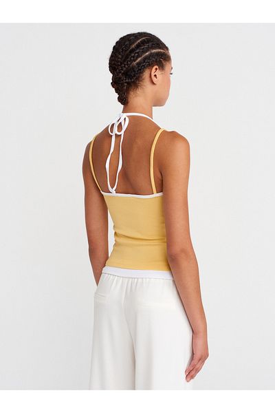 Dilvin 21094 Double Look Lace-Up Top-Yellow