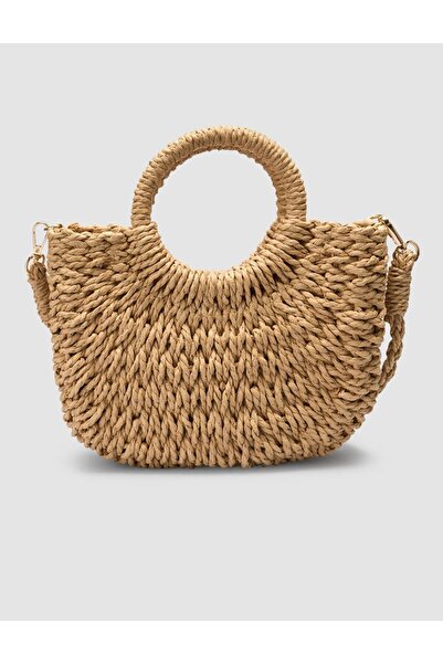 Cabani Long Strap Round Handle Straw Tan Bag