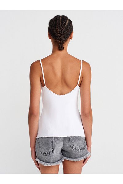 Dilvin 21066 Lace Ribbon Strap Top-White