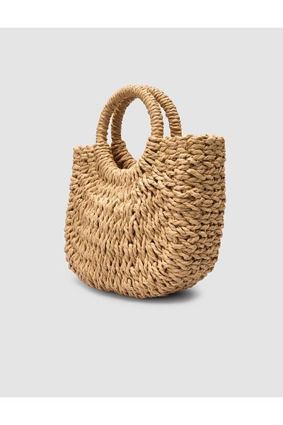 Cabani Long Strap Round Handle Straw Tan Bag