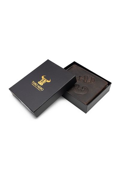 Toro Nero Men's wallet, brown genuine leather, zodiac sign Aquarius