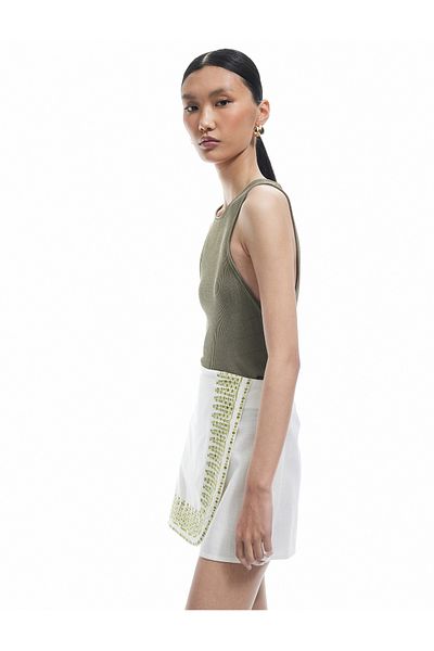 Koton Embroidered Scalloped Viscose Mini Shorts Skirt