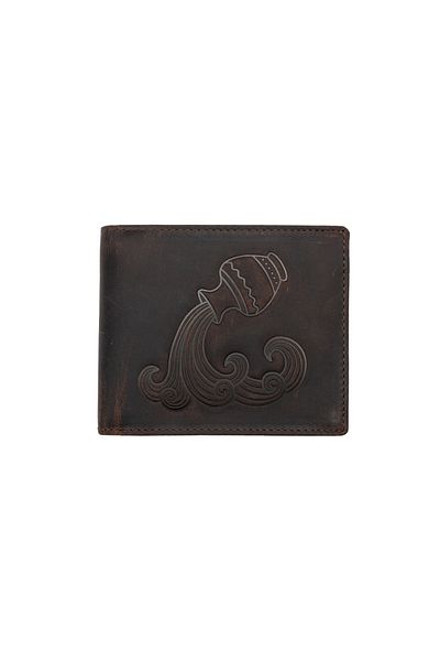 Toro Nero Men's wallet, brown genuine leather, zodiac sign Aquarius