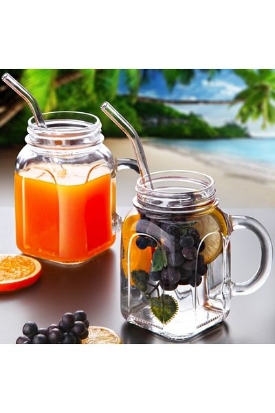 Ginza Maison Set de 2 căni de sticlă cu mâner pentru limonadă, băuturi răcoritoare, cocktailuri