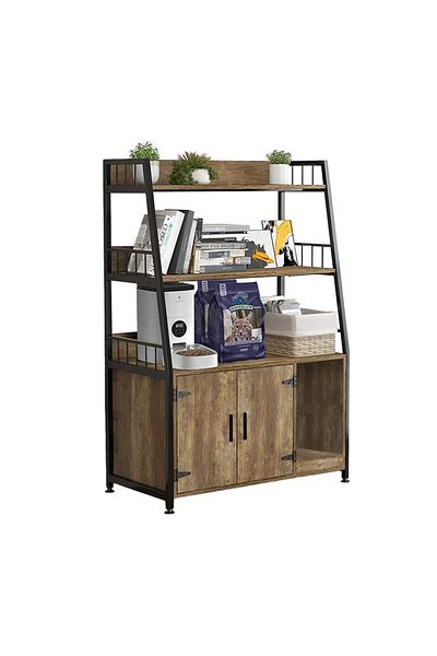 EqiEch Sideboard Cabinet - 3-Tier Shelves & 2 Compartments, Metal/Wood Kitchen Console