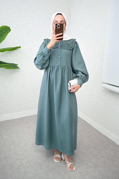 Salih Çelebi Lace Collar Modal Dress 2258 - Mint Green