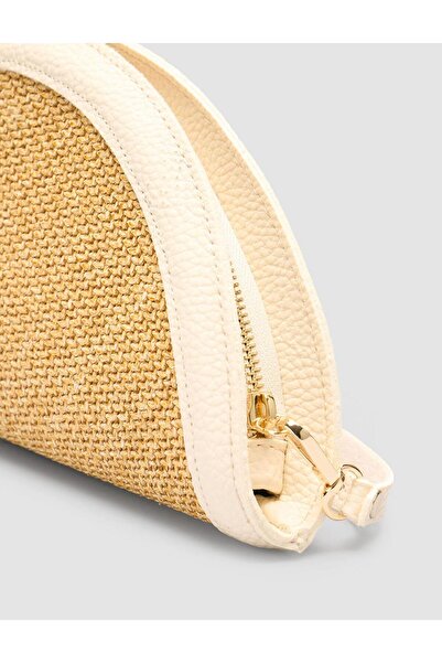 Cabani Straw Cream Leather Lined Women's Bag