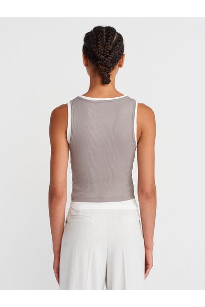 Dilvin 21102 Double Layer Button Top-Gray