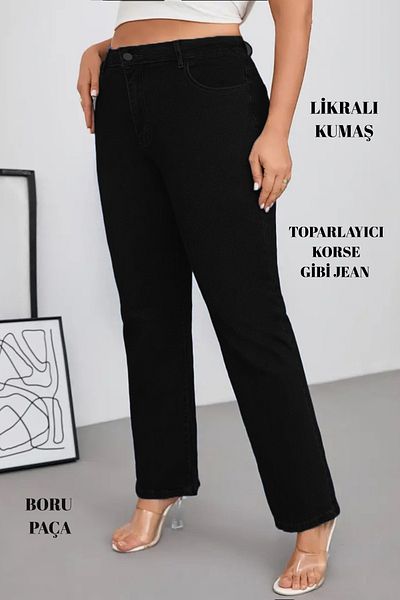 CEDY DENIM - Women's Big Benden Pipe Leg High Waist Regular Fit Lycra Trousers C626-Black