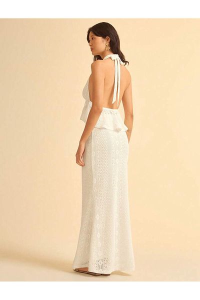 La Saade Orchid Whisper-Floral Touch V Neck Lace Top Blouse and Skirt Set