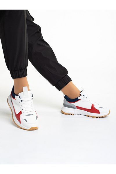 Kalapod Women's white and red sports shoes made of ecological leather and textile material Jianna