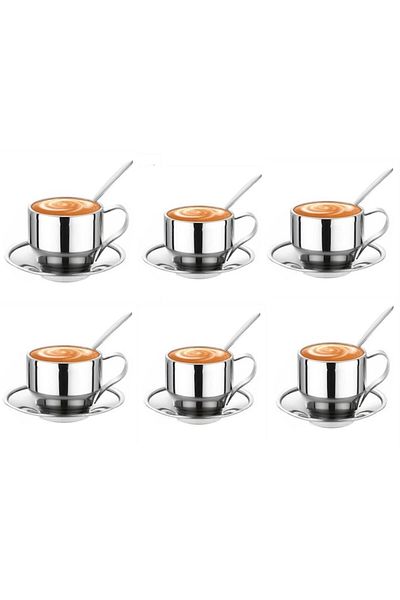 OEM Set 6x cup, plate and stainless steel spoon, 125 ml