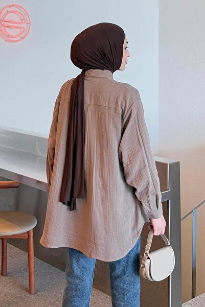 lamelif Πουκάμισο Muslin Hijab Μαλακό Καφέ