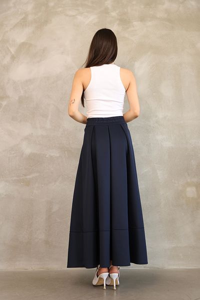 vesantia Women's Navy Blue Polyester Comfortable Fit High Waist Long Pleated Skirt – Wrinkle-Free Fabric, Lightweight Structure